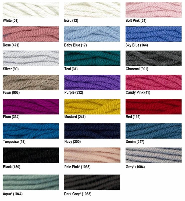MErino Double knit broadway yarns nz colour chart