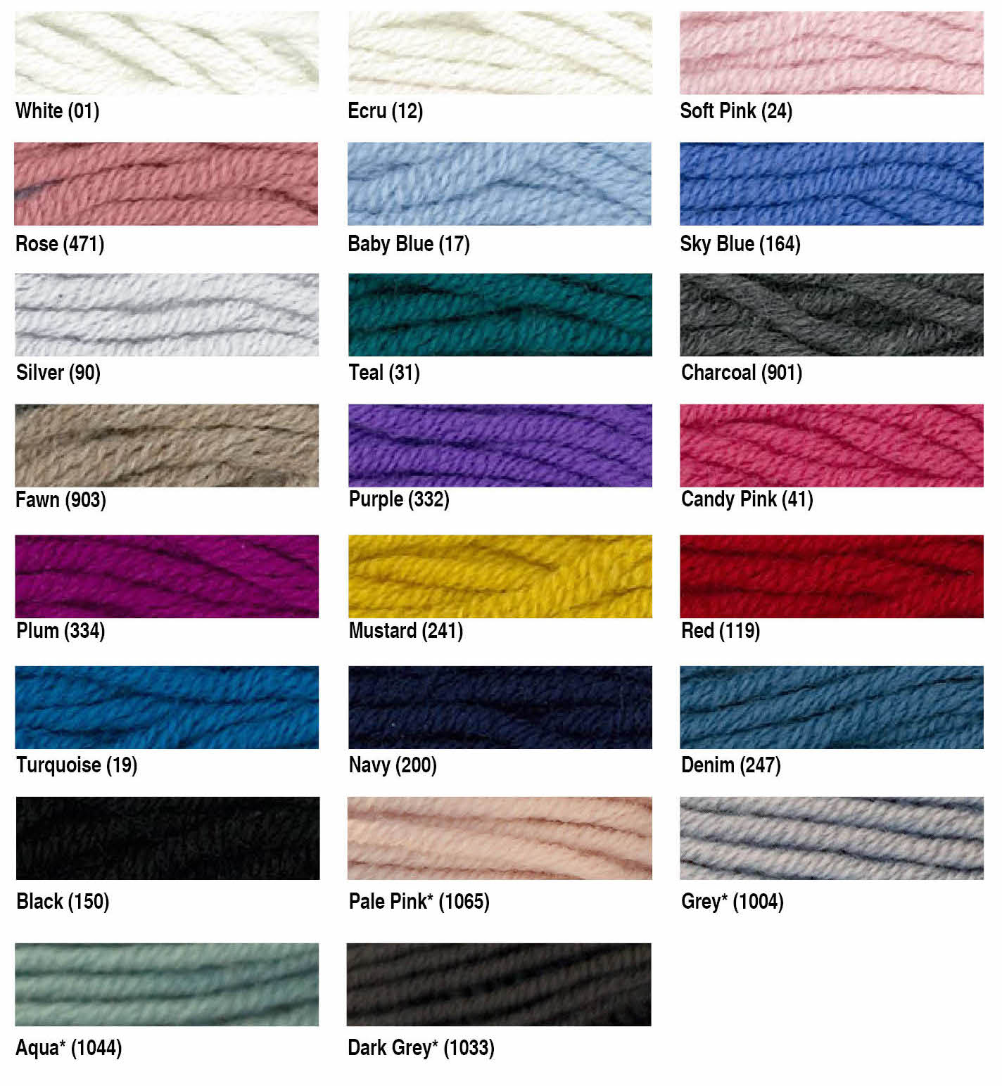 MErino Double knit broadway yarns nz colour chart