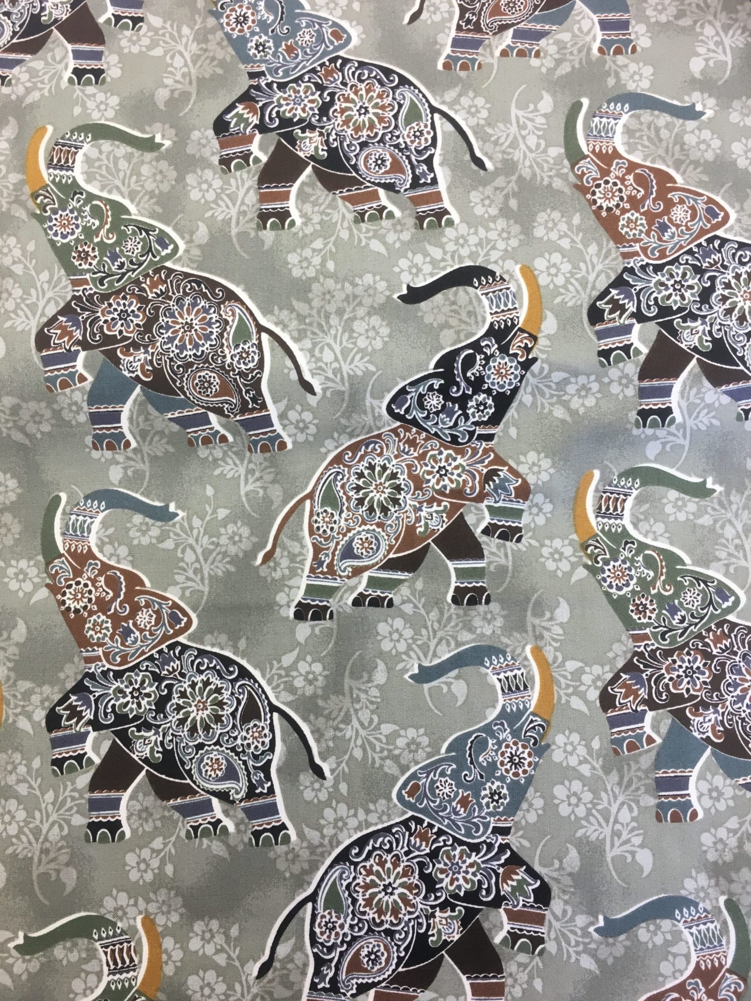 Fabric Swatch Silver Elephants