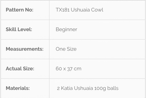 Katia Ushuaia Cowl Knitting Pattern TX181 chart