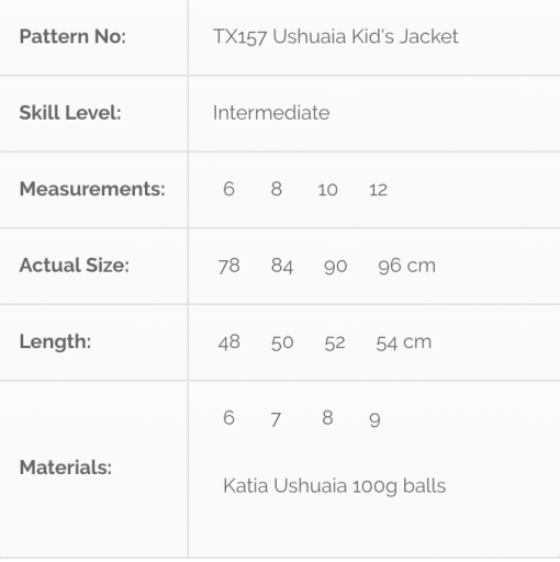 katia ushuaia child's short jacket tx157 chart
