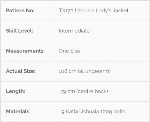 Katia Ushuaia tx170 lady's belted jacket knitting pattern chart