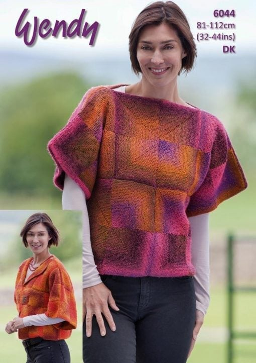 Wendy Aurora Double Knit 8ply acrylic pattern 6044 women's patchwork sweater & Kimono
