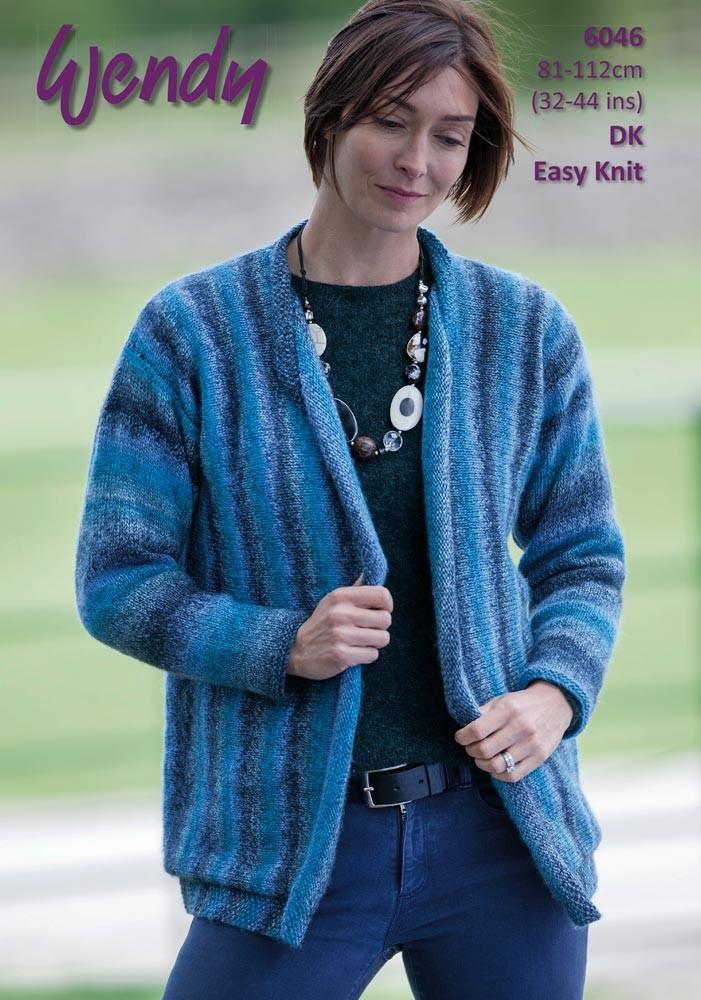 Wendy Aurora Double Knit 8ply acrylic pattern 6046 women's sideways knit cardigan