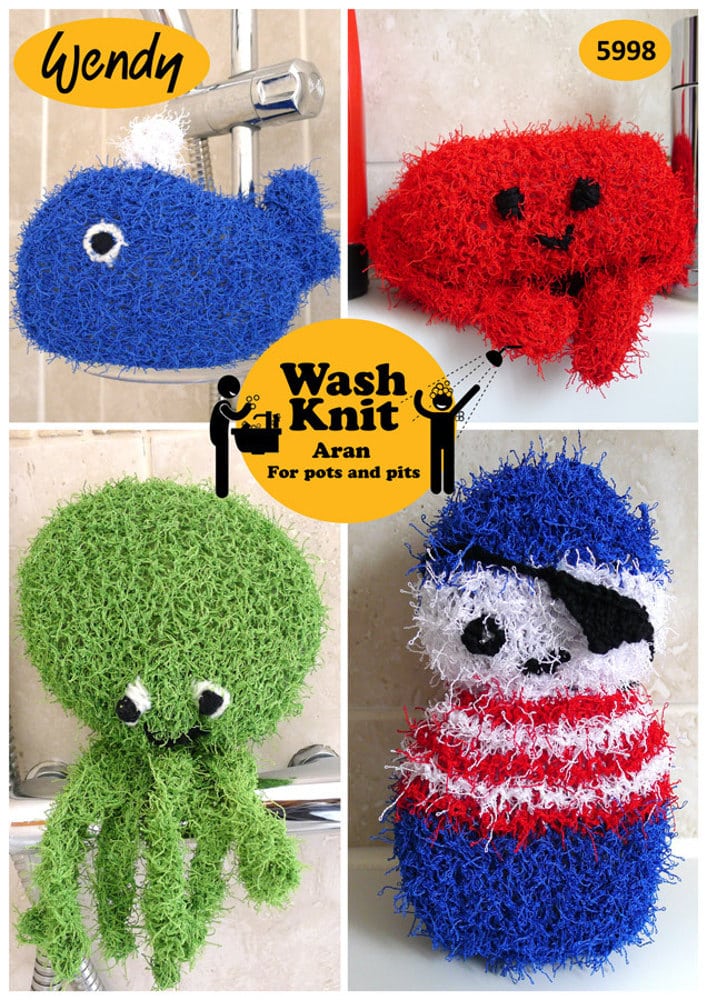 Wendy Wash Knit Aran Knitting Pattern 5998 Bath Sponge Bundle