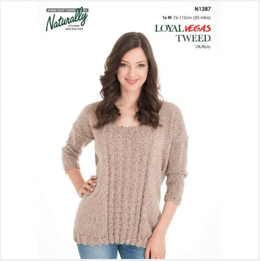 Naturally loyal vegas tweed women's knitting pattern N1387 Panelled sweater