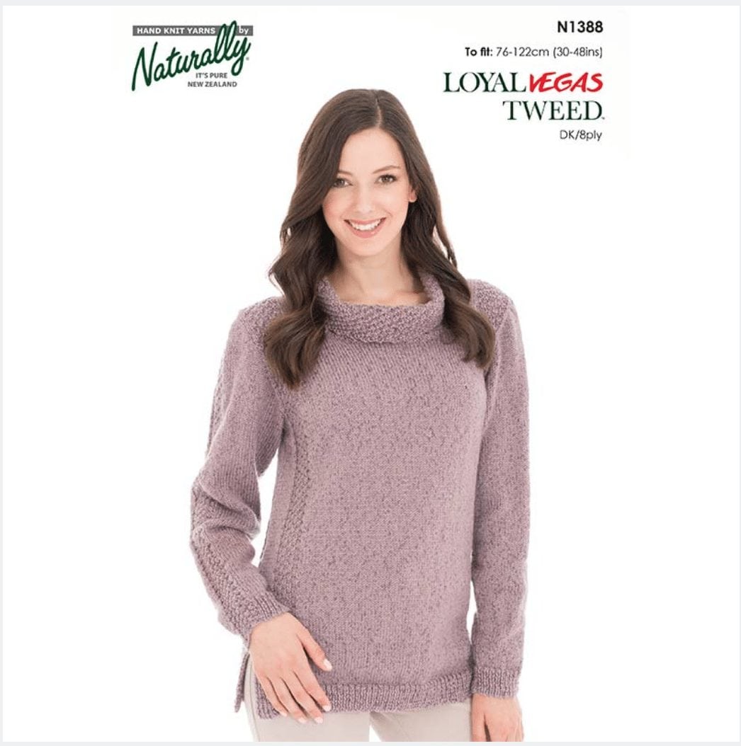 Naturally loyal vegas tweed women's knitting pattern N1388 Outlined Sweater