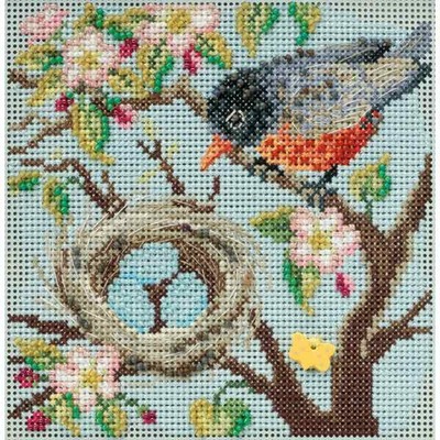 total Spring Robin Cross Stitch Kit Mill Hill 2015 Buttons Beads Spring MH145103