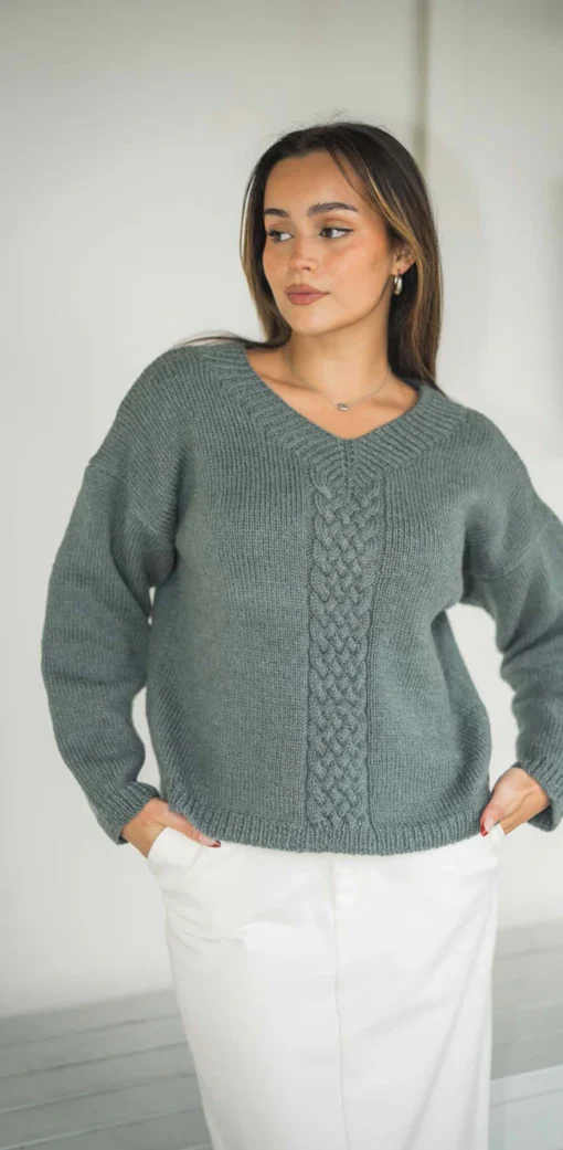 V Neck Cable Front Sweater 2305 | Crucci Women's Knitting Pattern DK - Image 2