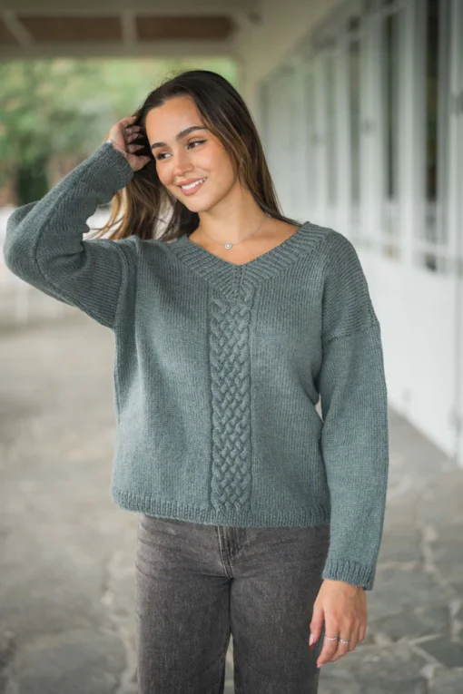 V Neck Cable Front Sweater 2305 | Crucci Women's Knitting Pattern DK - Image 3
