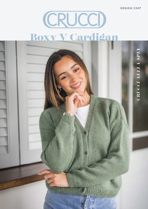 Boxy V Neck Cardigan 2307 | Crucci Women's Knitting Pattern DK