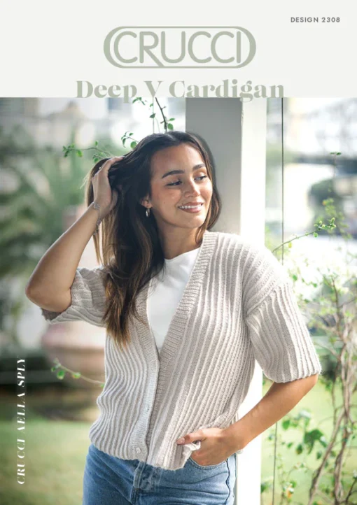 Deep V Neck 3/4 sleeve Cardigan 2308 | Crucci Women's Knitting Pattern DK