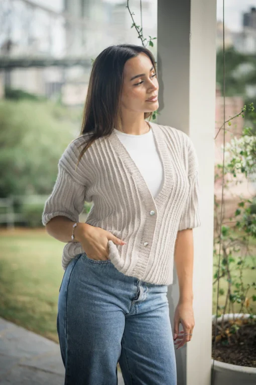 Deep V Neck 3/4 sleeve Cardigan 2308 | Crucci Women's Knitting Pattern DK - Image 3