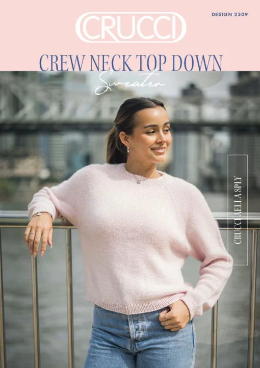Top Down Raglan Sweater 2309 | Crucci Women's Knitting Pattern DK
