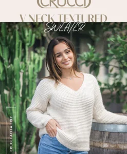 V Neck Textured Sweater 2311 | Crucci Women's Knitting Pattern DK