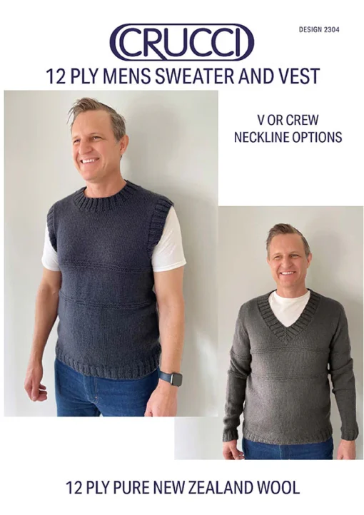 Men's Sweater and Vest  2304| Crucci Knitting Pattern 12 ply