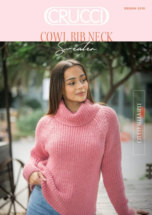 Cowl Neck Rib Sweater 2310 | Crucci Women's Knitting Pattern DK