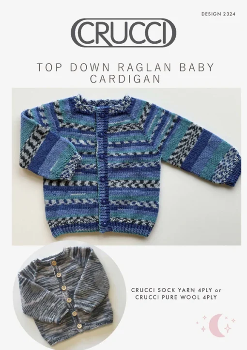Top Down Raglan Baby Cardigan 4 Ply| Crucci  knitting pattern