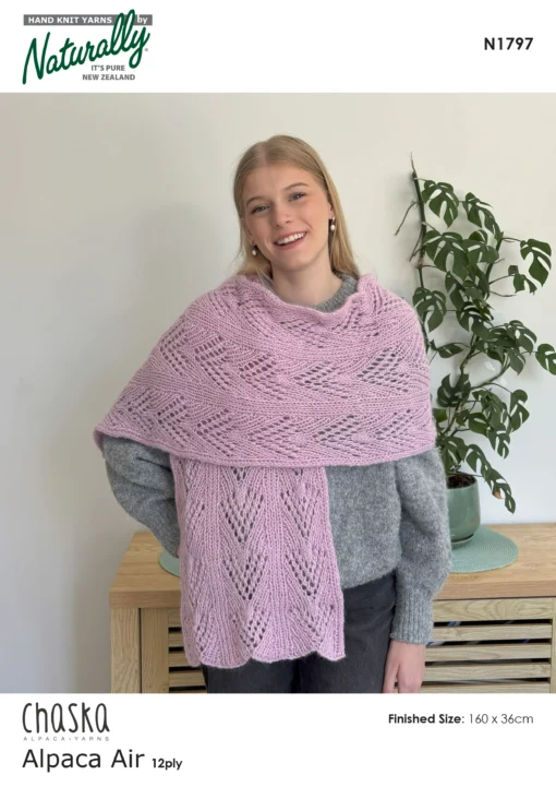 Chaska N1797 Lace and Zig Zag Wrap 12 ply Knitting Pattern| Fast ...